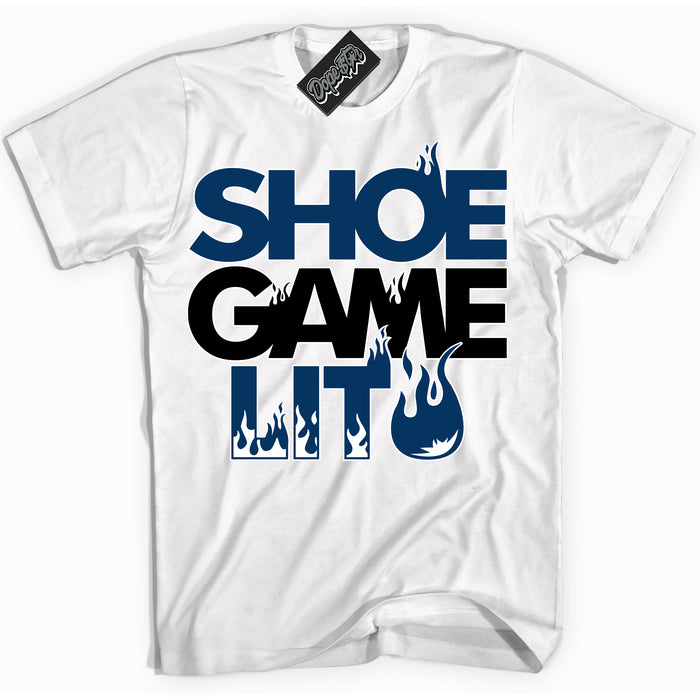 Cool White Shirt with “Shoe Game Lit” design that perfectly matches the Midnight Navy 1s Jordans.