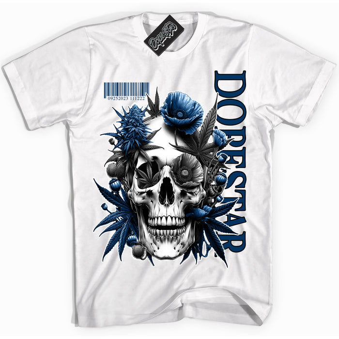 Cool White Shirt with “Skull Poppies” design that perfectly matches the Midnight Navy 1s Jordans.
