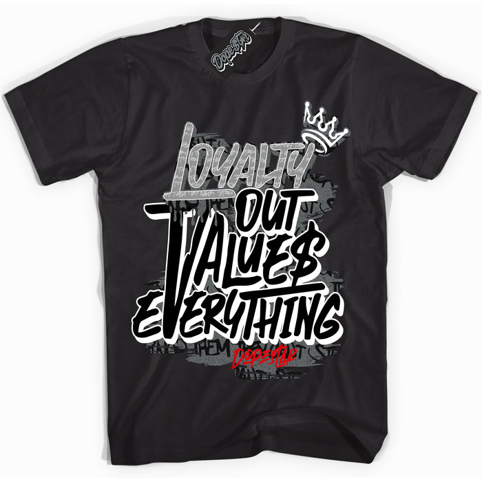 Cool Black Shirt with “ Loyalty Out Values Everything” design that perfectly matches Rebellionaire 1s Sneakers.