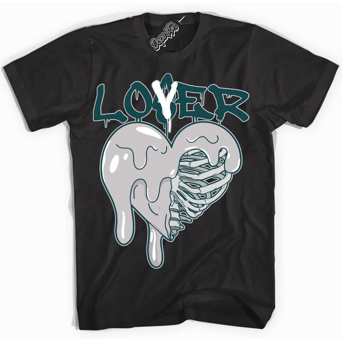 Cool Black Shirt with “Lover Loser” design that perfectly matches the Oxidized Green 1s Jordans.