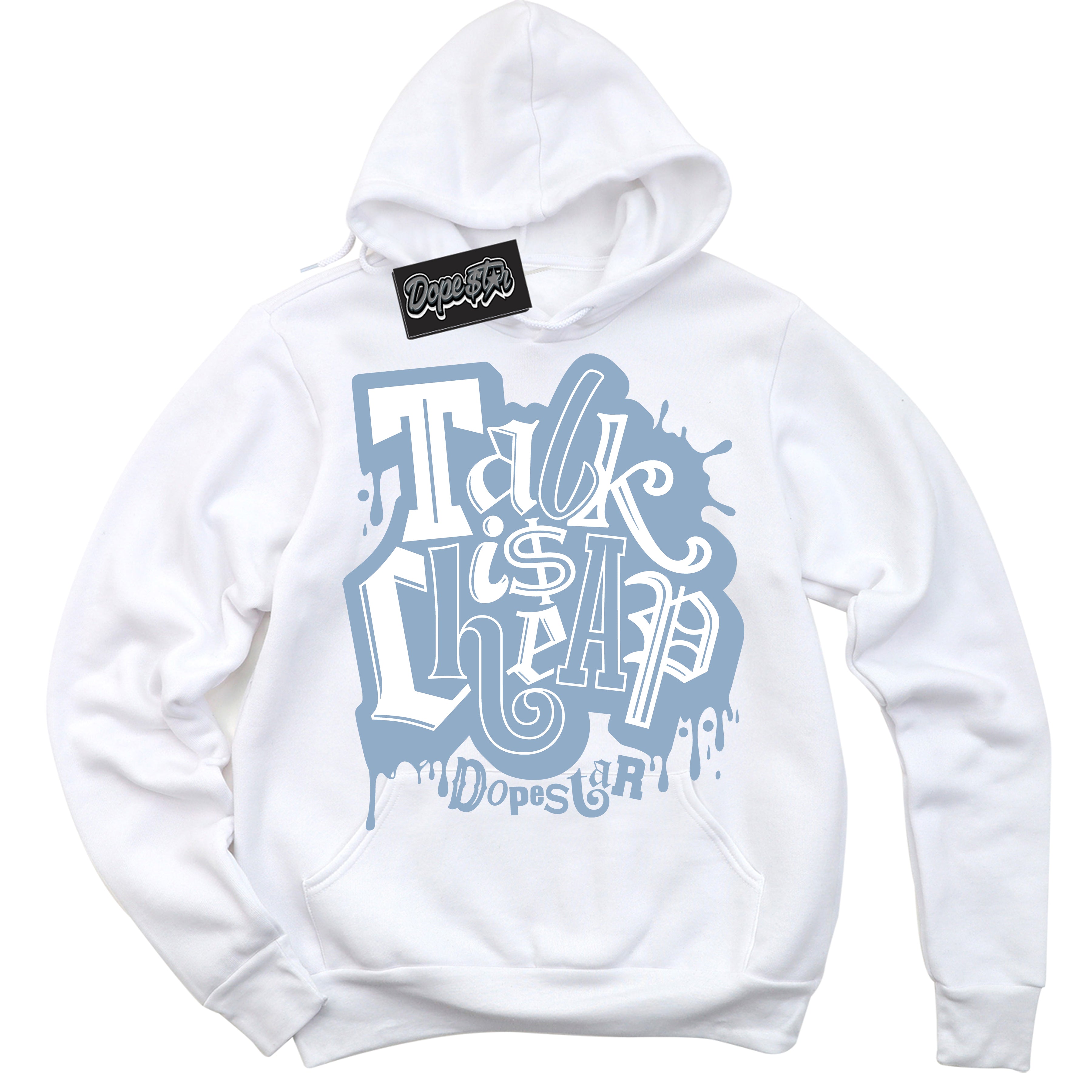 Cool White Hoodie with “ Talk Is Cheap ”  design that Perfectly Matches Aluminum 1s Sneakers.