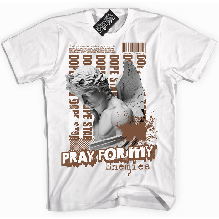 AJ1 Low Archaeo Brown White 'Pray Enemies' Shirt - White Streetwear Mockup | Sneakerhead T-shirt Matching Archaeo Brown White AJ1 Lows | Limited Edition Jordan 1 Low Archaeo Brown White Shirt for Men & Women | Drip with Your Archaeo Brown White 1s Kicks | Sneakerhead Fashion Must-Have.