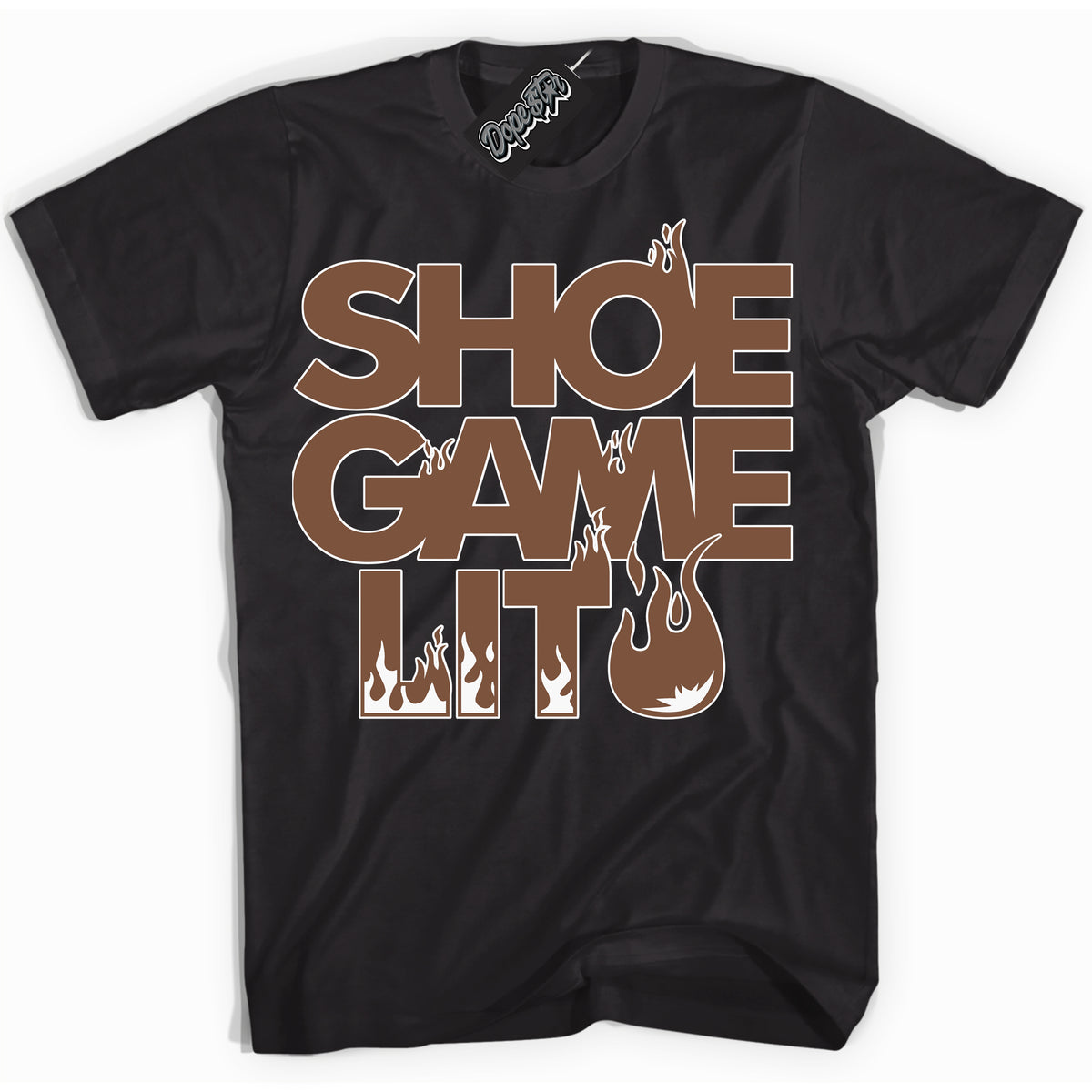 AJ1 Low Archaeo Brown White 'Shoe Game Lit' Shirt - Black Streetwear Mockup | Sneakerhead T-shirt Matching Archaeo Brown White AJ1 Lows| Limited Edition Jordan 1 Low Archaeo Brown White Shirt for Men & Women | Drip with Your Archaeo Brown White 1s Kicks | Sneakerhead Fashion Must-Have.