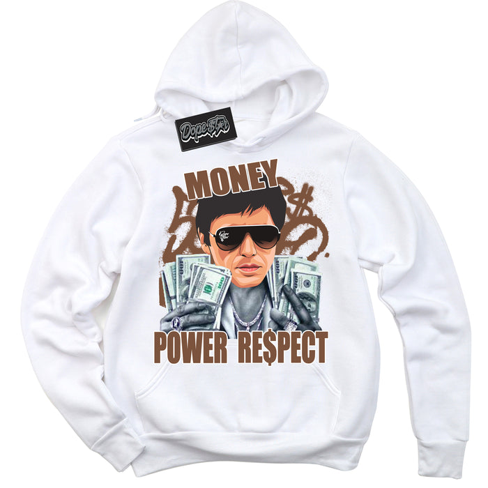 AJ1 Low Archaeo Brown White 'Tony Montana' Hoodie- White Streetwear Mockup | Sneakerhead Hoodie Matching Archaeo Brown White AJ1 Lows | Limited Edition Jordan 1 Low Archaeo Brown White hoodie for Men & Women | Drip with Your Archaeo Brown White 1s Kicks | Sneakerhead Fashion Must-Have.