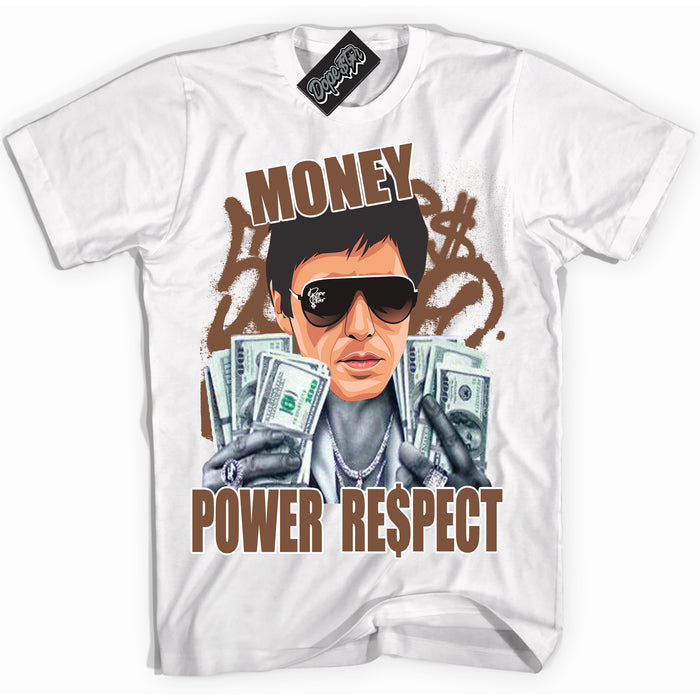 AJ1 Low Archaeo Brown White 'Tony Montana' Shirt - White Streetwear Mockup | Sneakerhead T-shirt Matching Archaeo Brown White AJ1 Lows | Limited Edition Jordan 1 Low Archaeo Brown White Shirt for Men & Women | Drip with Your Archaeo Brown White 1s Kicks | Sneakerhead Fashion Must-Have.