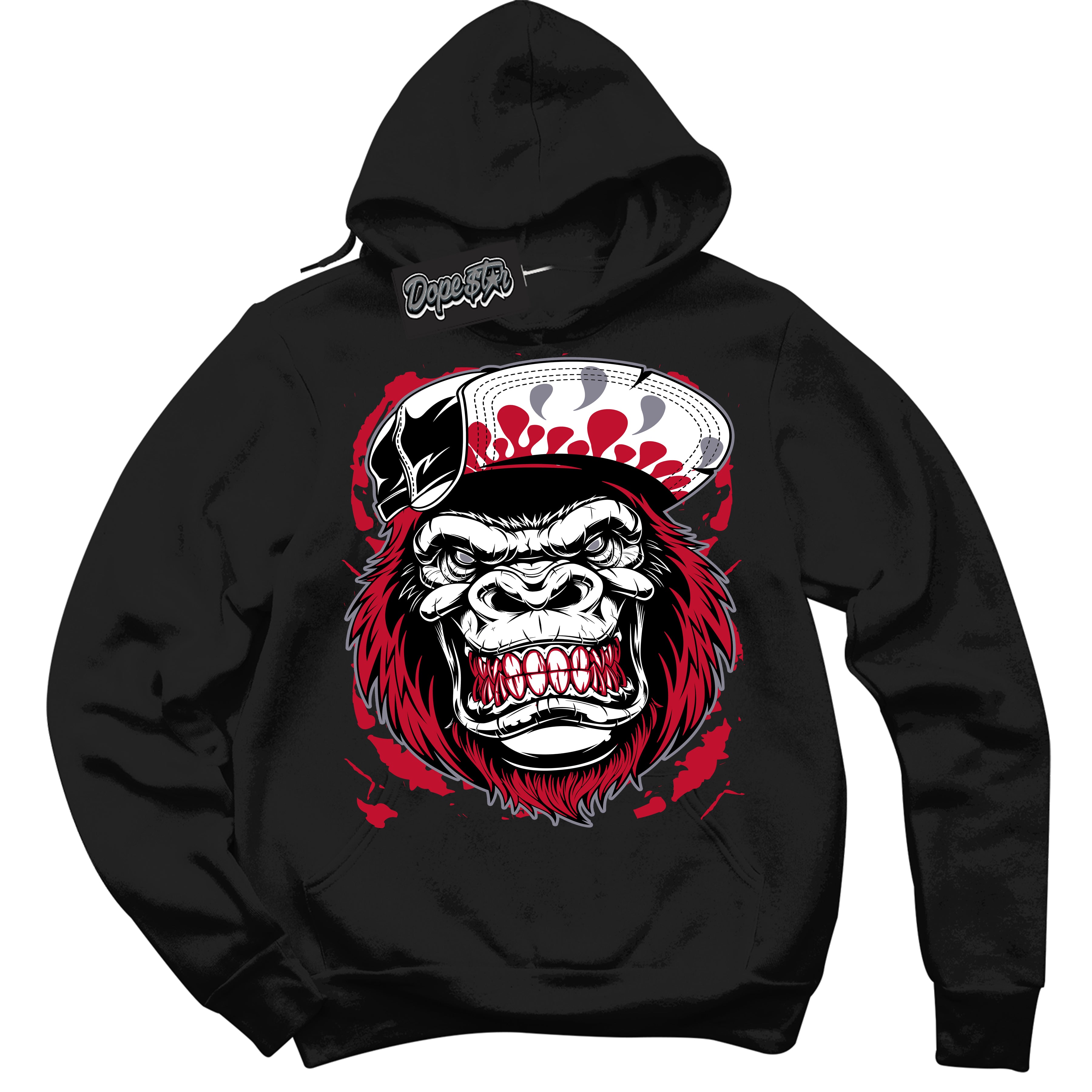 Cool Black Hoodie with “ Gorilla Beast '' design that Perfectly Matches  Cement Grey Fire Red 1s Sneakers.