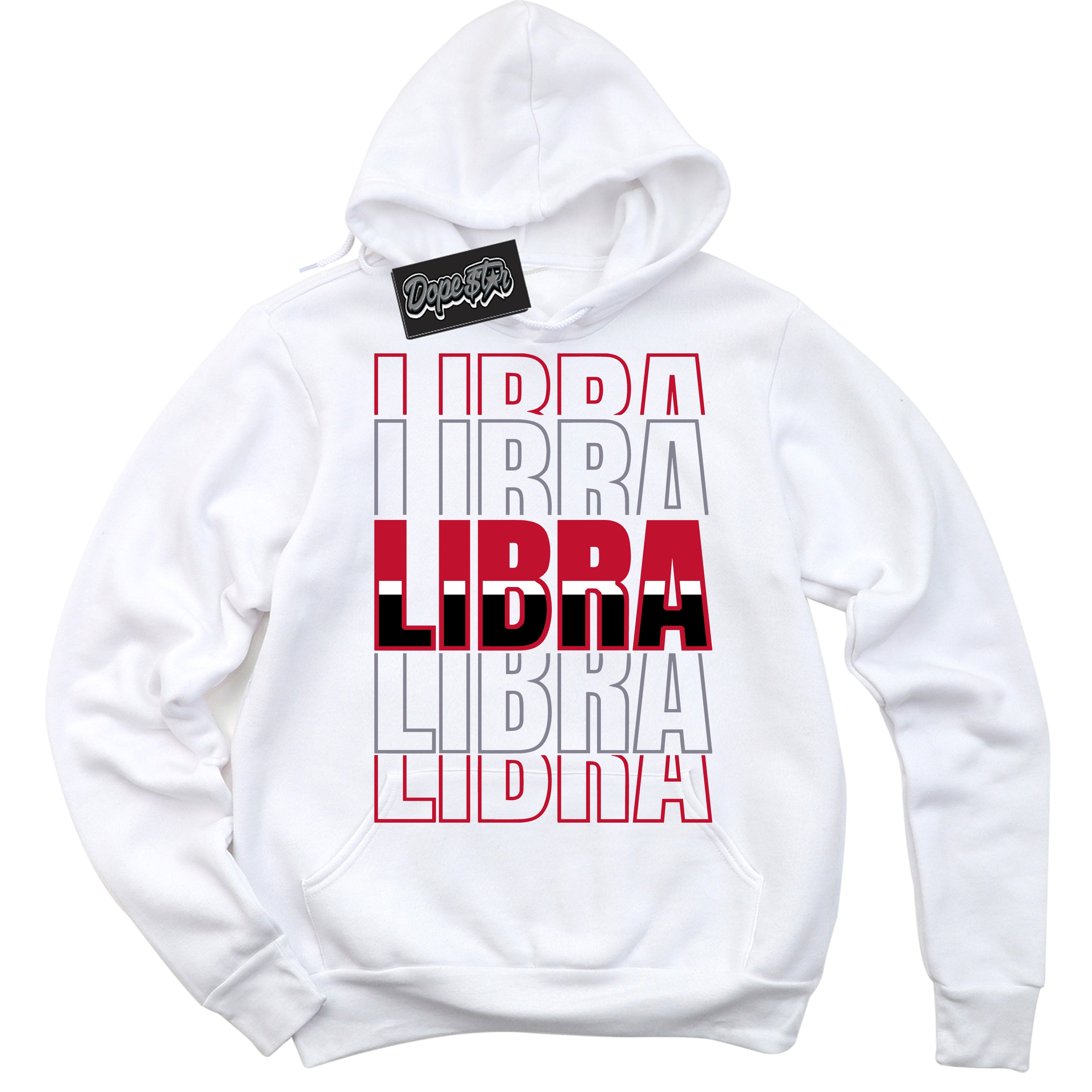 Cool White Hoodie with “ Libra '' design that Perfectly Matches  Cement Grey Fire Red 1s Sneakers.