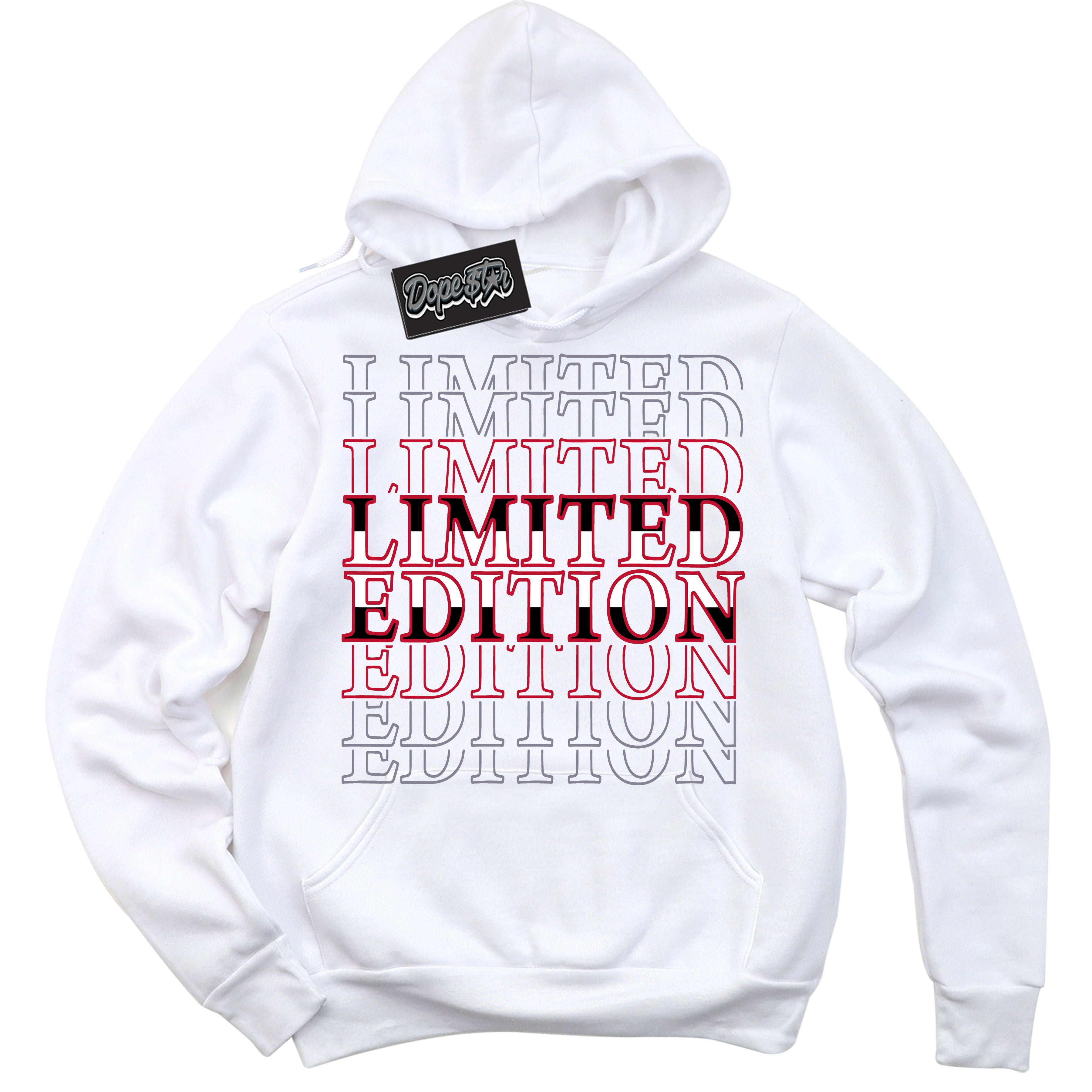 Cool White Hoodie with “ Limited Edition '' design that Perfectly Matches  Cement Grey Fire Red 1s Sneakers.