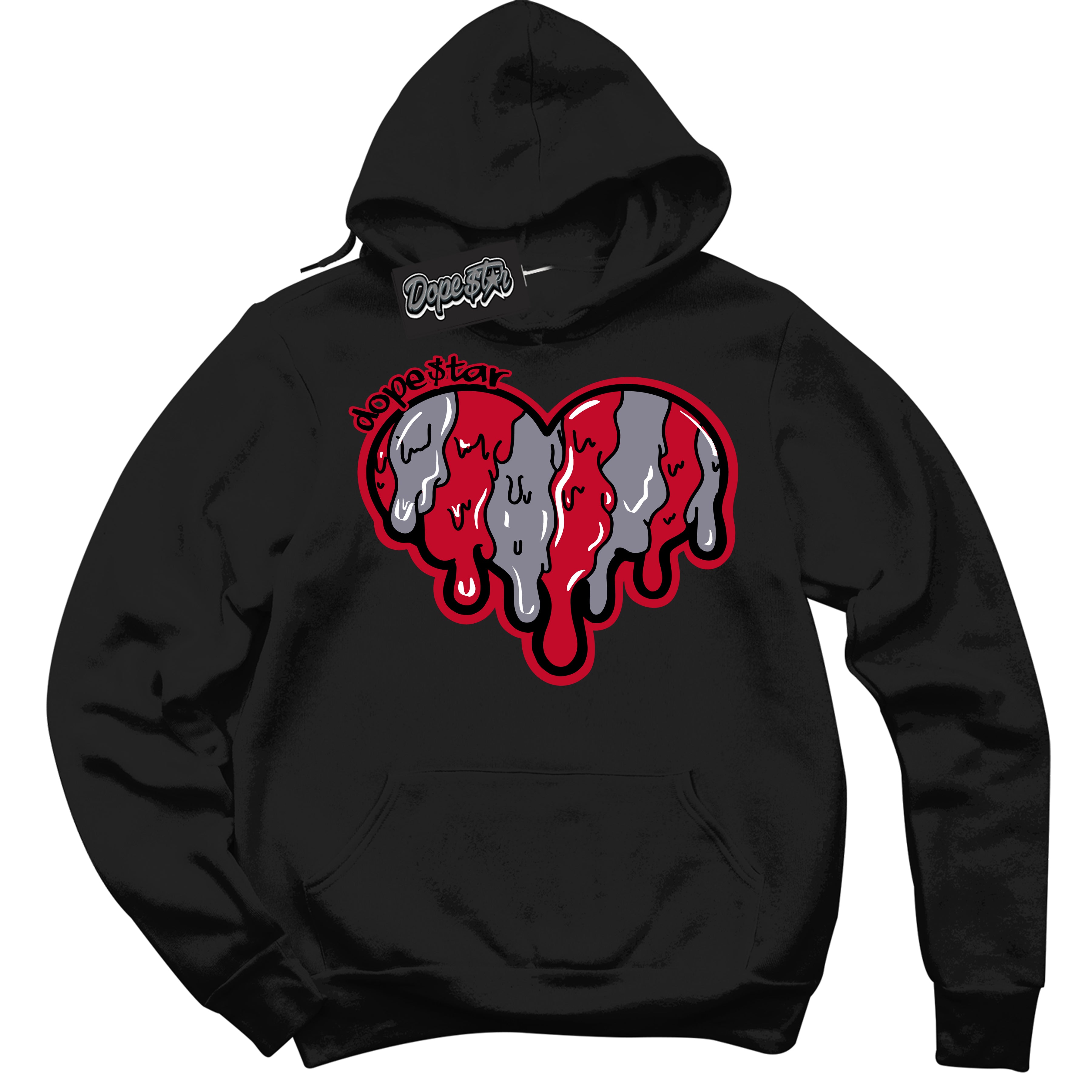 Cool Black Hoodie with “ Melting Heart '' design that Perfectly Matches  Cement Grey Fire Red 1s Sneakers.