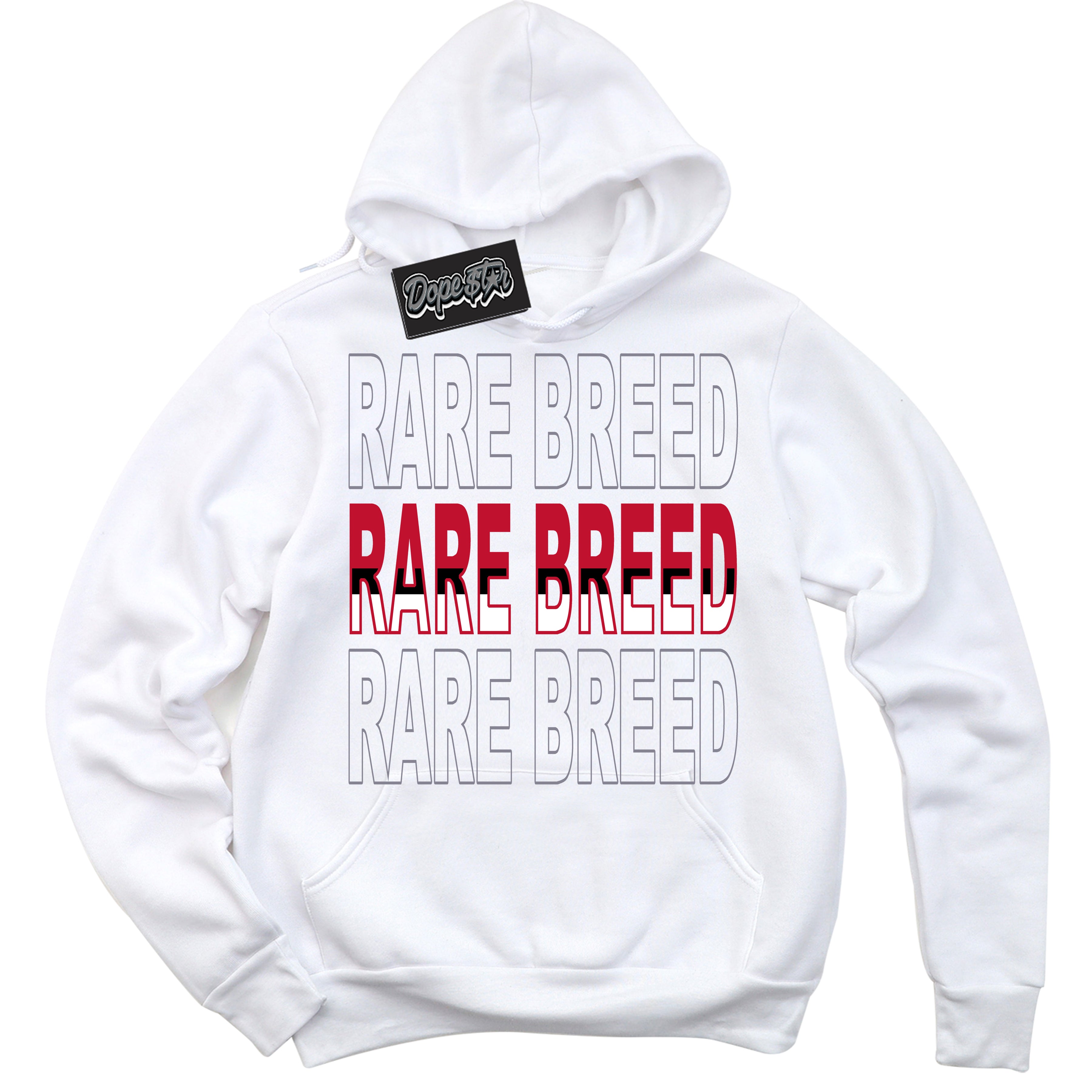 Cool White Hoodie with “ Rare Breed '' design that Perfectly Matches  Cement Grey Fire Red 1s Sneakers.