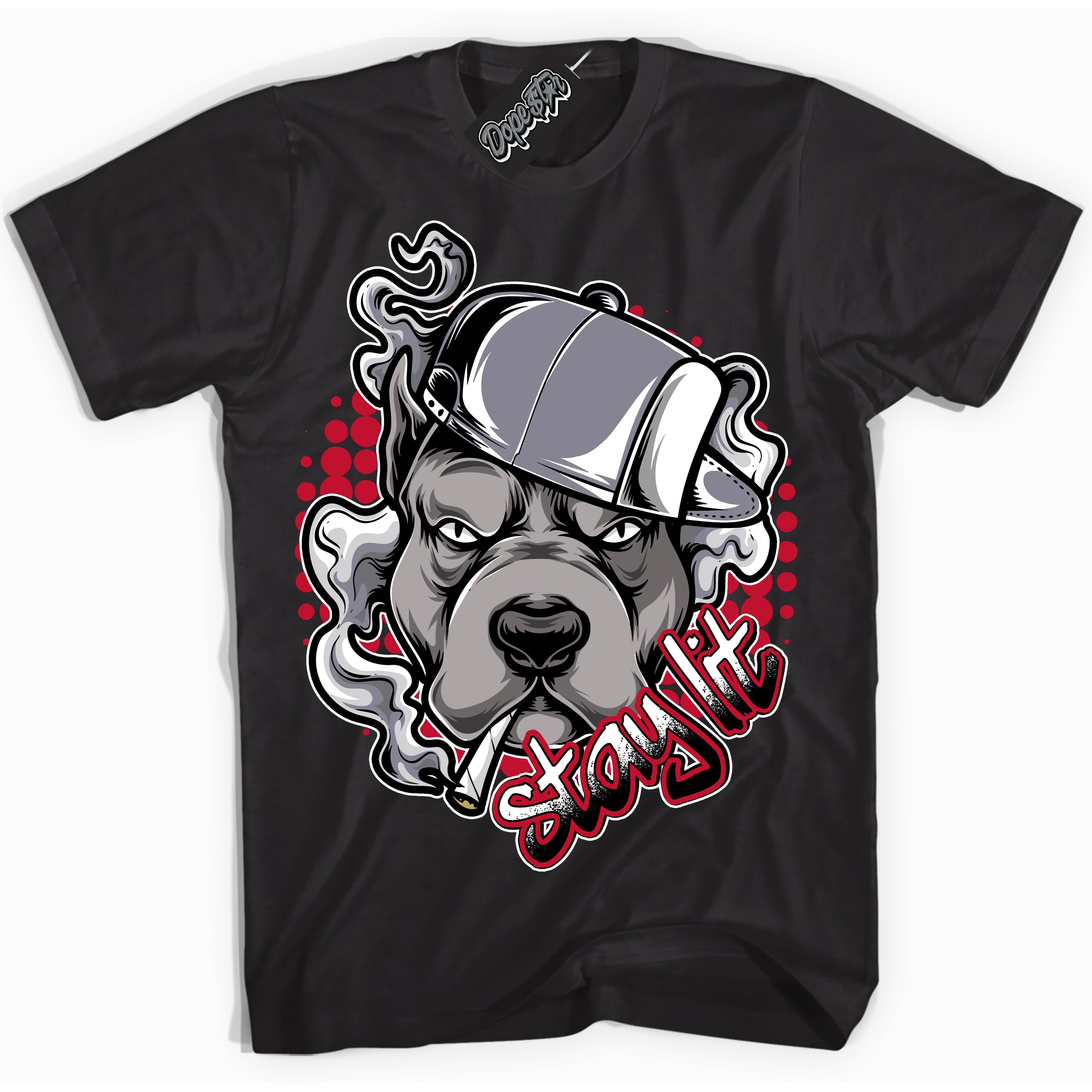 Cool Black Shirt with “ Stay Lit ” design that perfectly matches Cement Grey Fire Red 1s Sneakers.