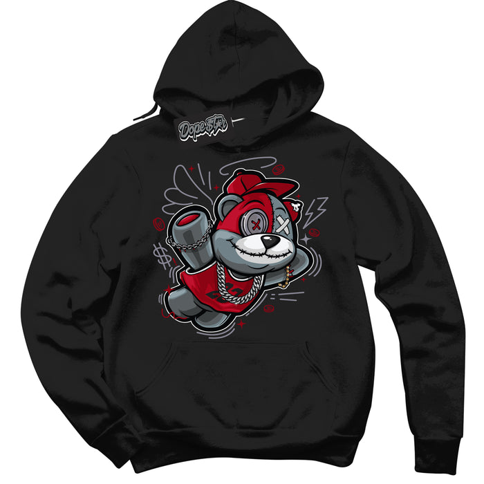 Cool Black Hoodie with “ Slam Dunk Bear '' design that Perfectly Matches  Cement Grey Fire Red 1s Sneakers.