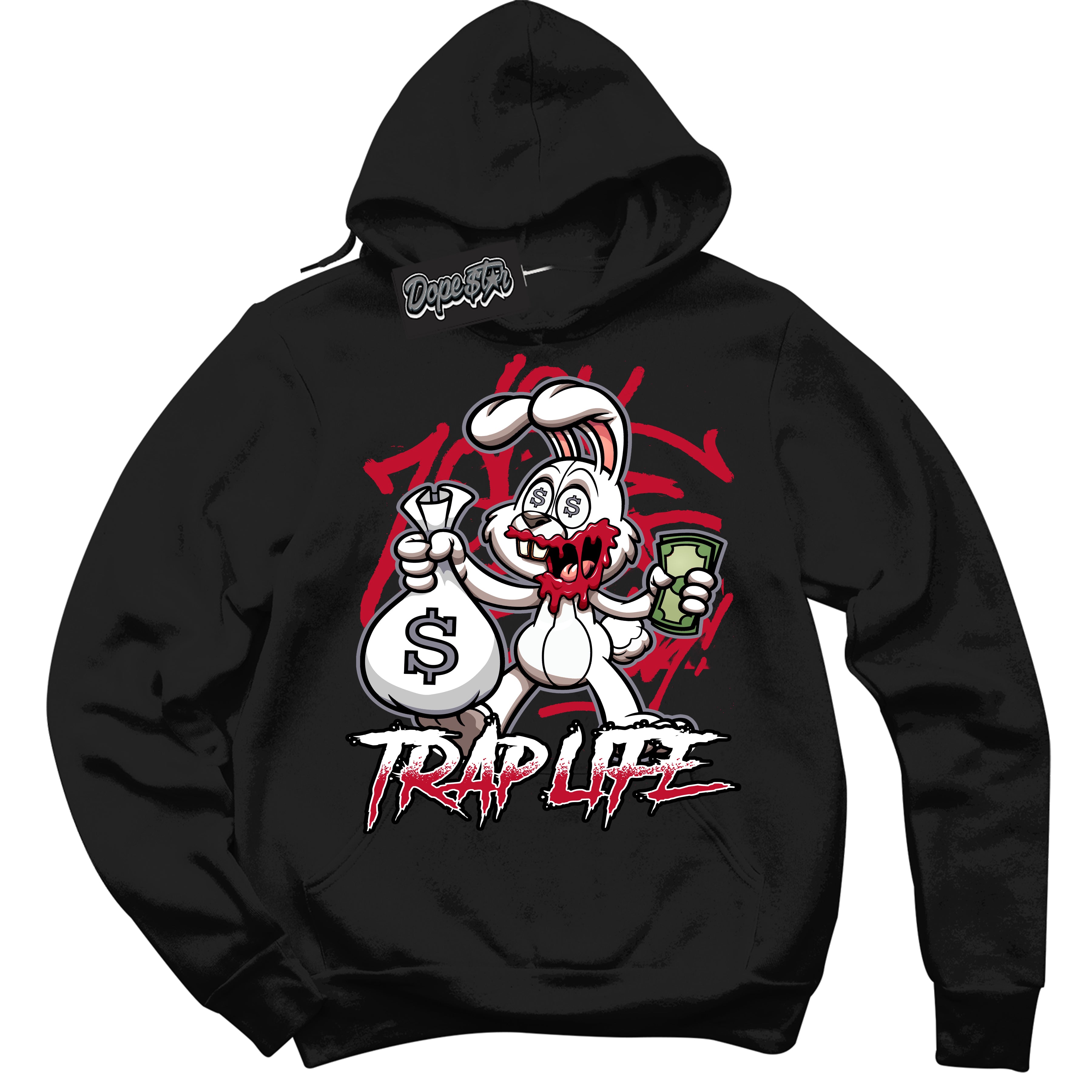 Cool Black Hoodie with “ Trap Rabbit '' design that Perfectly Matches  Cement Grey Fire Red 1s Sneakers.