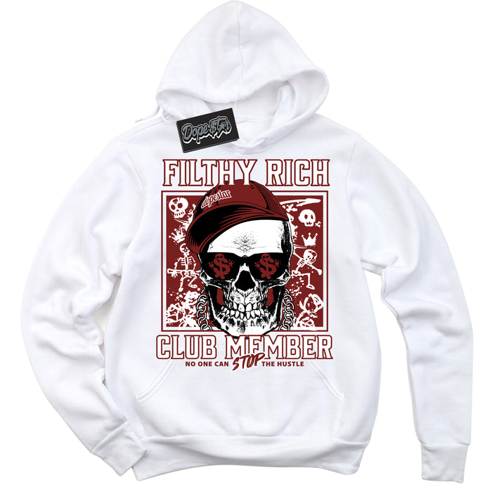 Cool White Hoodie with “ Filthy Rich ”  design that Perfectly Matches Dune Red 1s Sneakers.