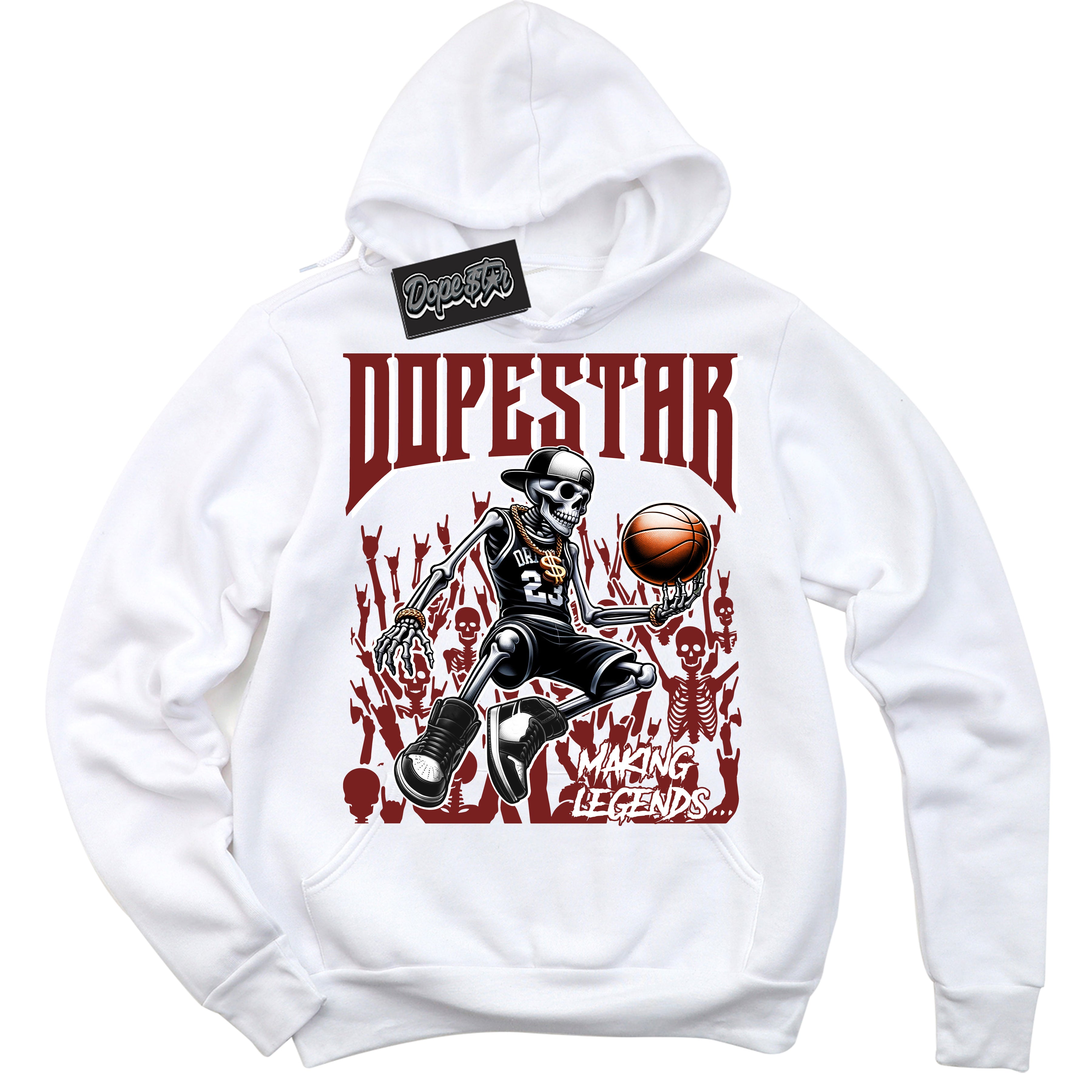 Cool White Hoodie with “ Making Legends ”  design that Perfectly Matches Dune Red 1s Sneakers.