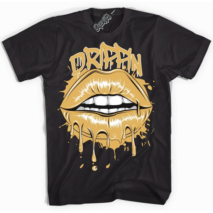Cool Black Shirt with “ Drippin ” design that perfectly matches Gold Swoosh 1s Sneakers.
