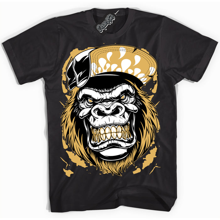 Cool Black Shirt with “ Gorilla Beast ” design that perfectly matches Gold Swoosh 1s Sneakers.

