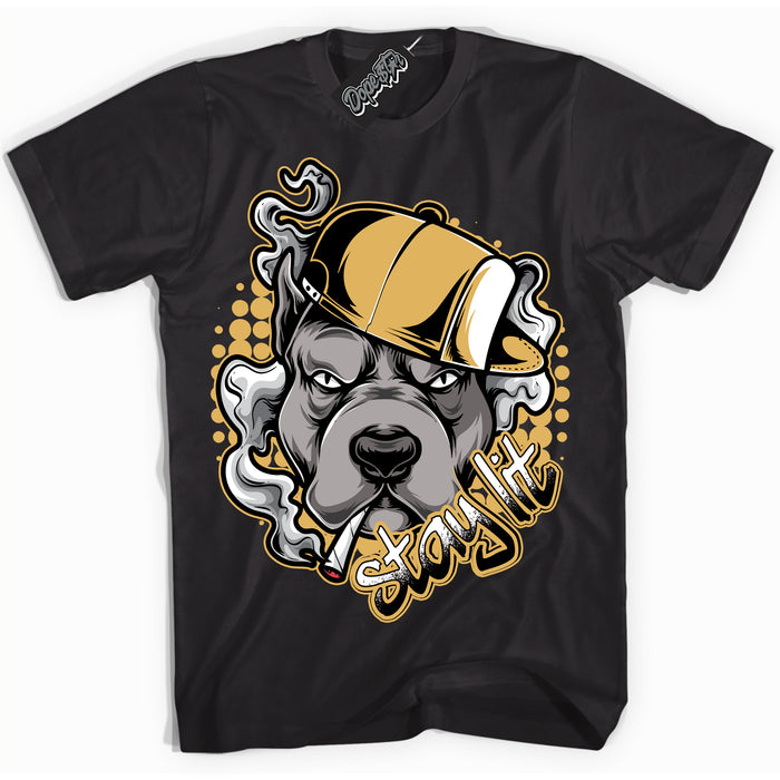 Cool Black Shirt with “ Stay Lit ” design that perfectly matches Gold Swoosh 1s Sneakers.
