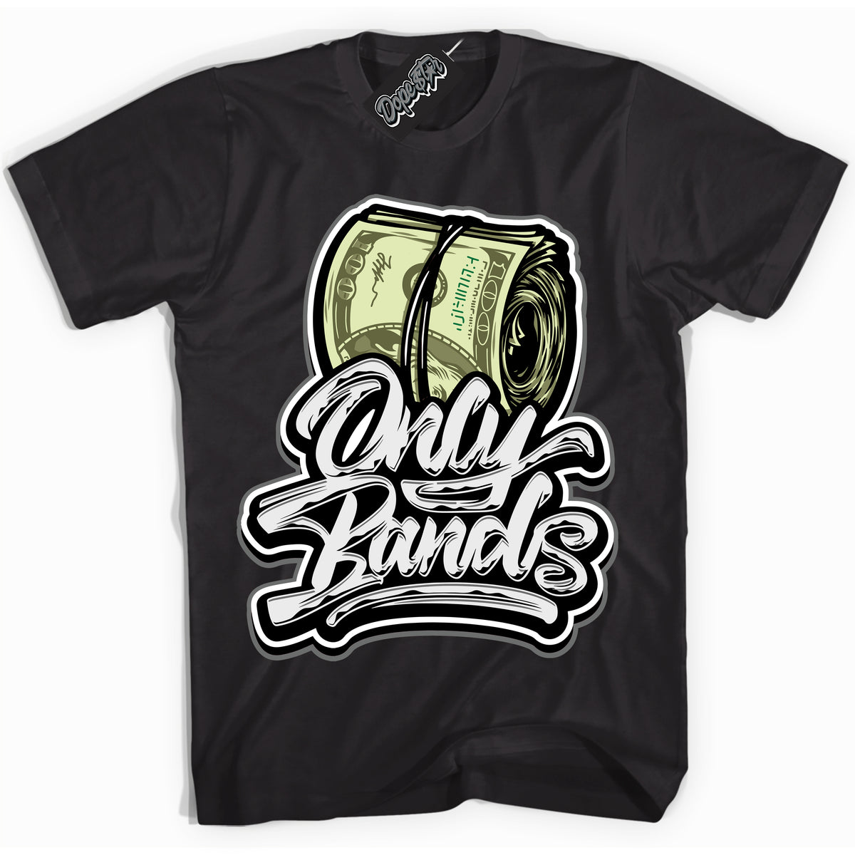 Cool Black Shirt with “Only Bands” design that perfectly matches the Iron Grey 1s Jordans.