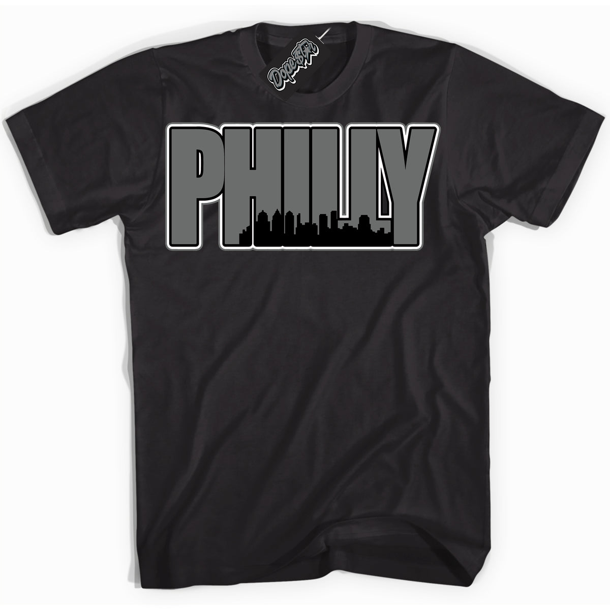 Cool Black Shirt with “Philly” design that perfectly matches the Iron Grey 1s Jordans.