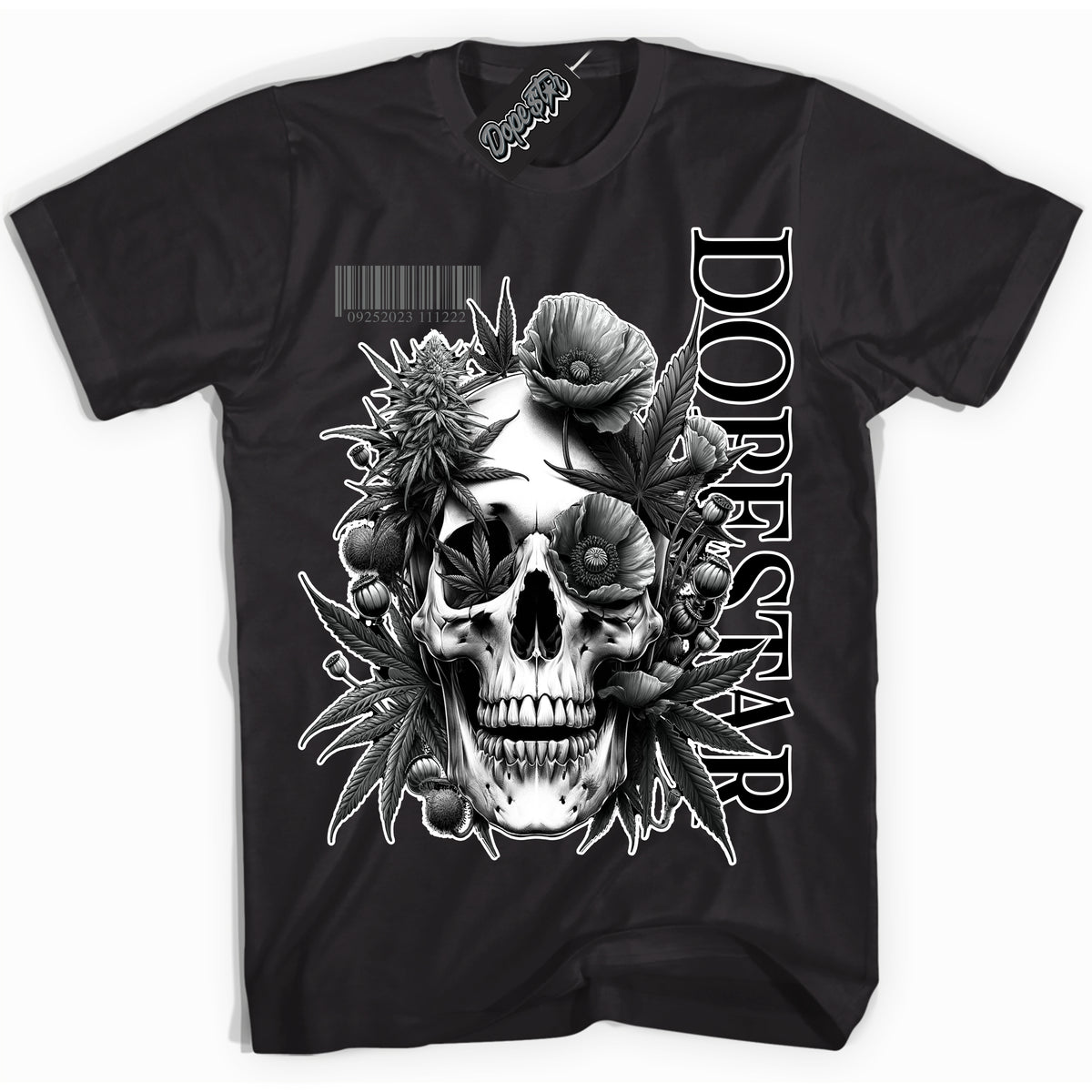 Cool Black Shirt with “Skull Poppies” design that perfectly matches the Iron Grey 1s Jordans.
