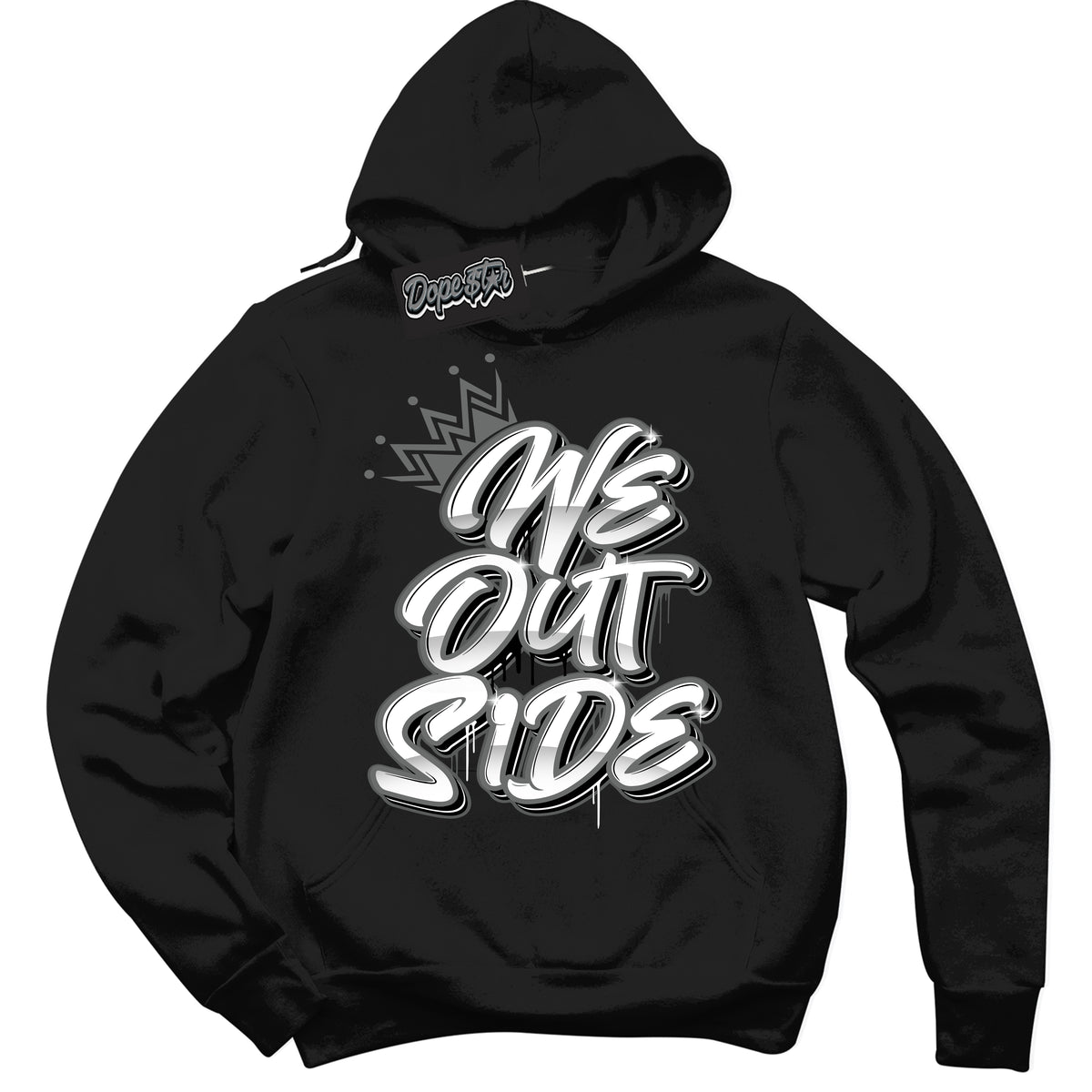 Cool Black Hoodie with “We Outside” design that Perfectly Matches Iron Grey 1s Jordans.