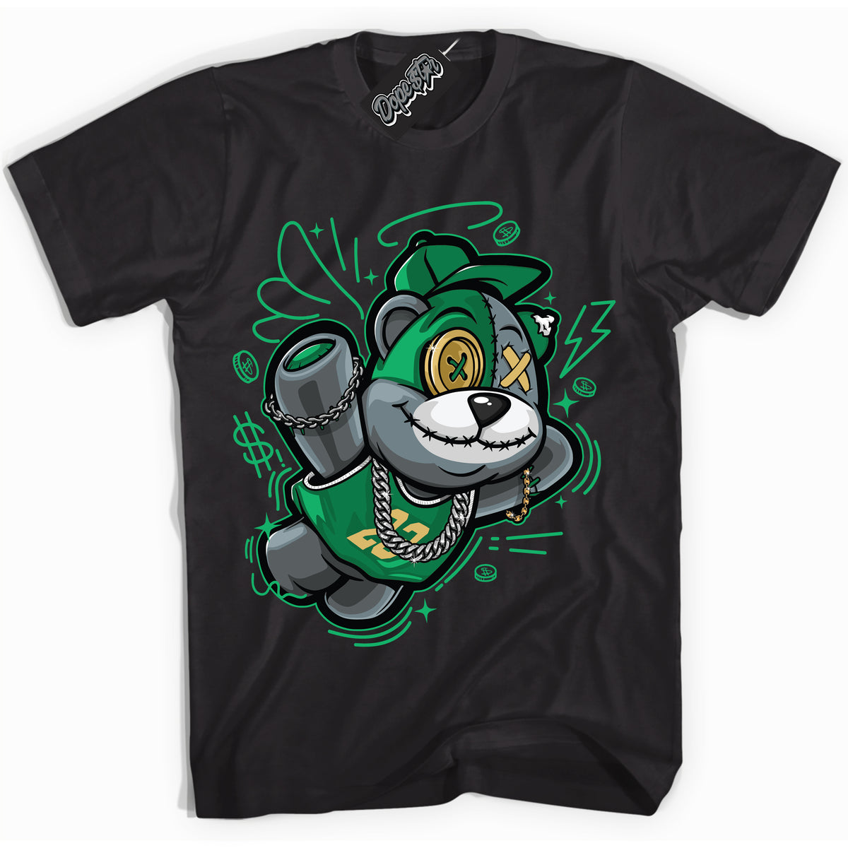 Cool Black Shirt with “Slam Dunk Bear” design that perfectly matches the Method of Make Lucky Green 1s Jordans.