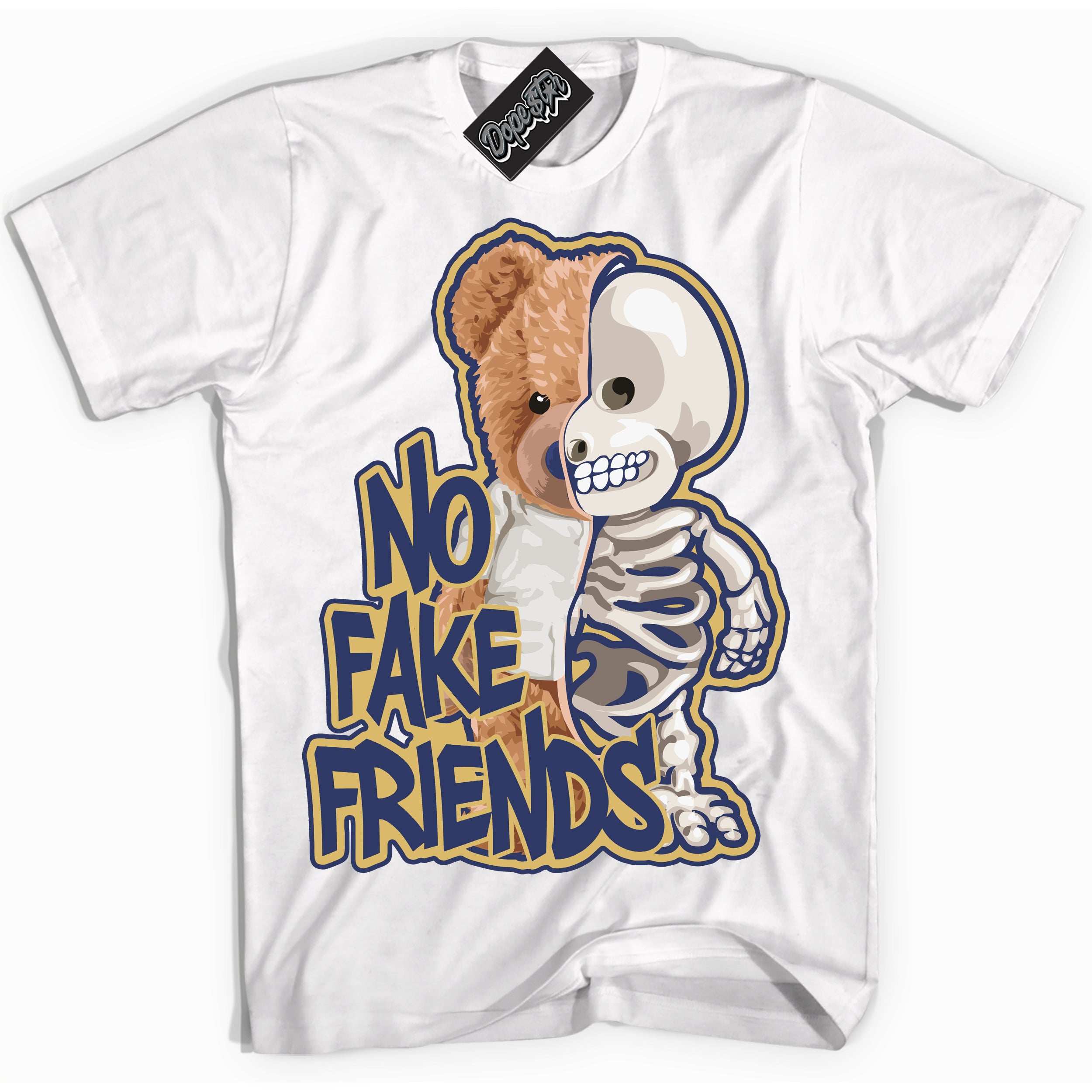 No Fake Friends Method of Make Midnight Navy Metallic Gold 1s Sneaker Shirt by Sneaker Shirts Outlet® will Match Jordan 1 Low Method of Make Midnight Navy Metallic Gold. Sneaker Shirt to Match the latest Jordans.