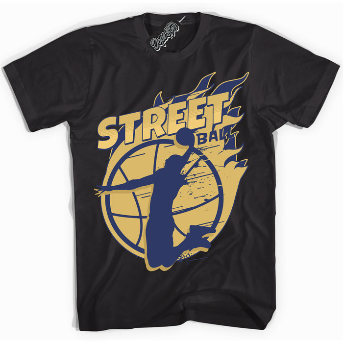 AJ1 Low Method of Make Midnight Navy Metallic Gold ‘Street Ball – Black Streetwear T-Shirt | Sneaker Matching shirt for AJ1 Low Method of Make Midnight Navy Metallic Gold | Graphic Tee for Men & Women Streetwear by Sneaker Shirts Outlet.
