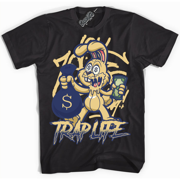 AJ1 Low Method of Make Midnight Navy Metallic Gold ‘Trap Rabbit – Black Streetwear T-Shirt | Sneaker Matching shirt for AJ1 Low Method of Make Midnight Navy Metallic Gold | Graphic Tee for Men & Women Streetwear by Sneaker Shirts Outlet.