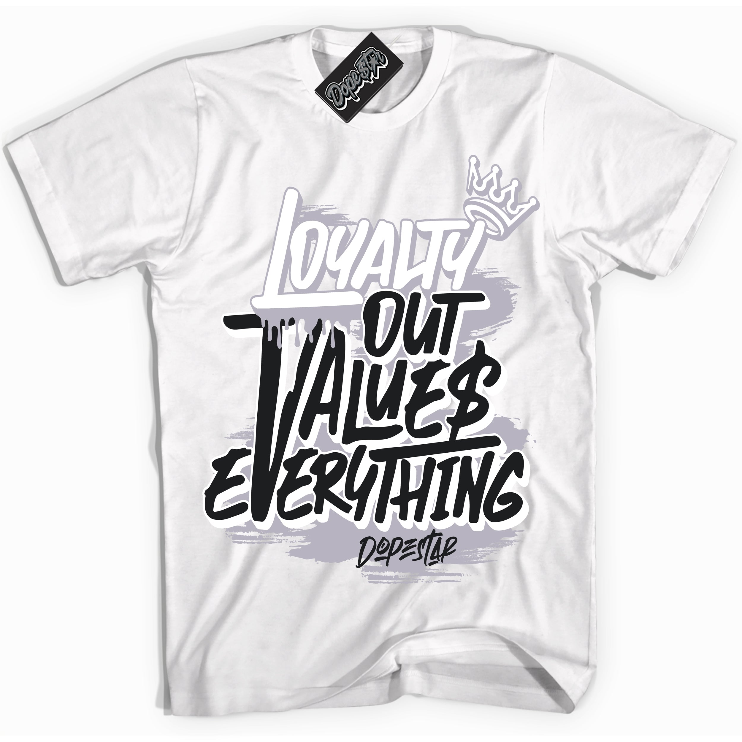 Cool White Shirt with “ Loyalty Out Values Everything ” design that perfectly matches OG Barons 1s Jordans.
