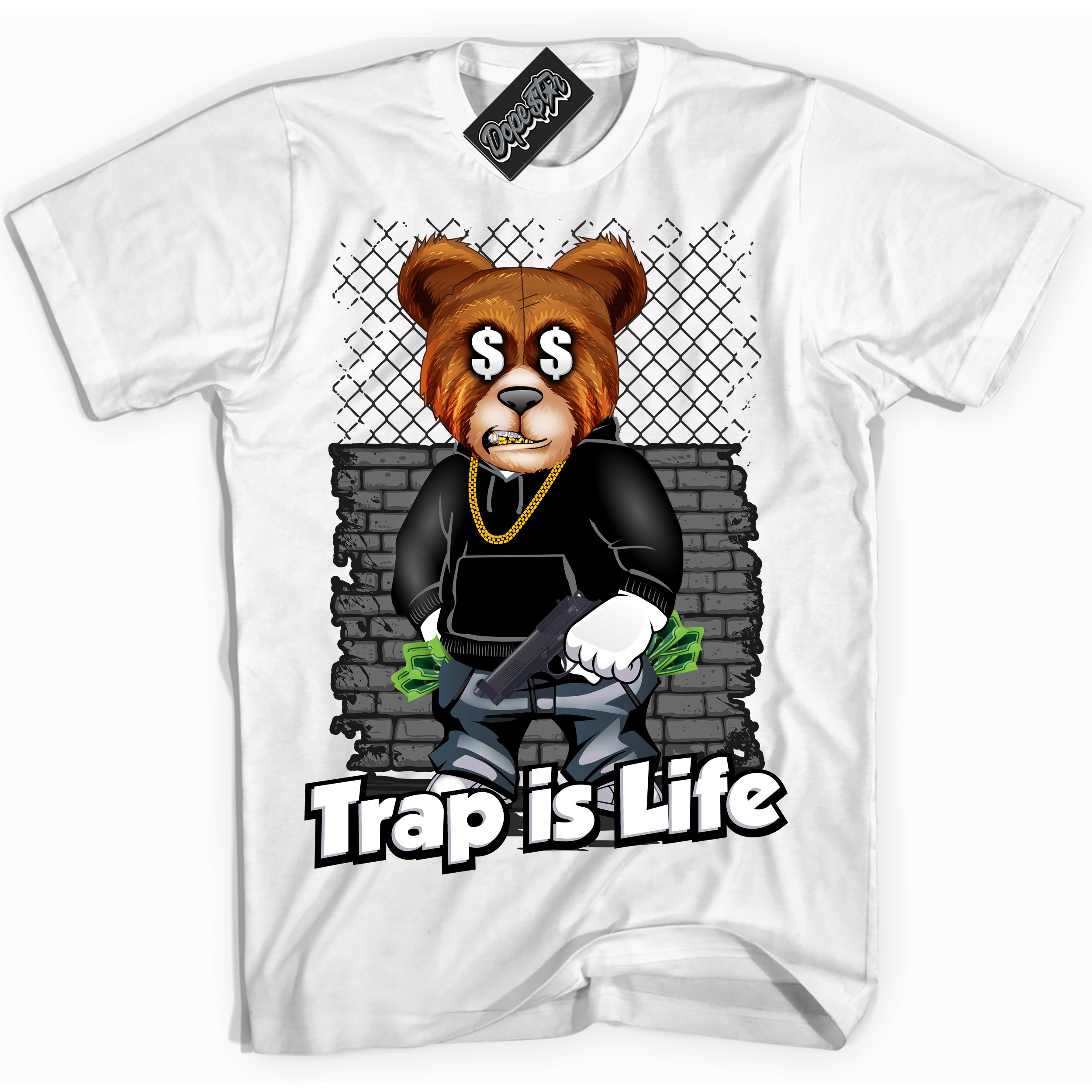 Cool White Shirt with “ Trap Life ” design that perfectly matches OG Barons 1s Jordans.
