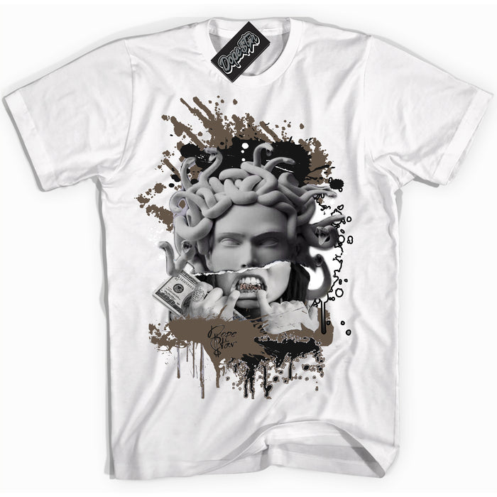 Cool White Shirt with “Medusa” design that perfectly matches the Mocha Palomino 1s Jordans.