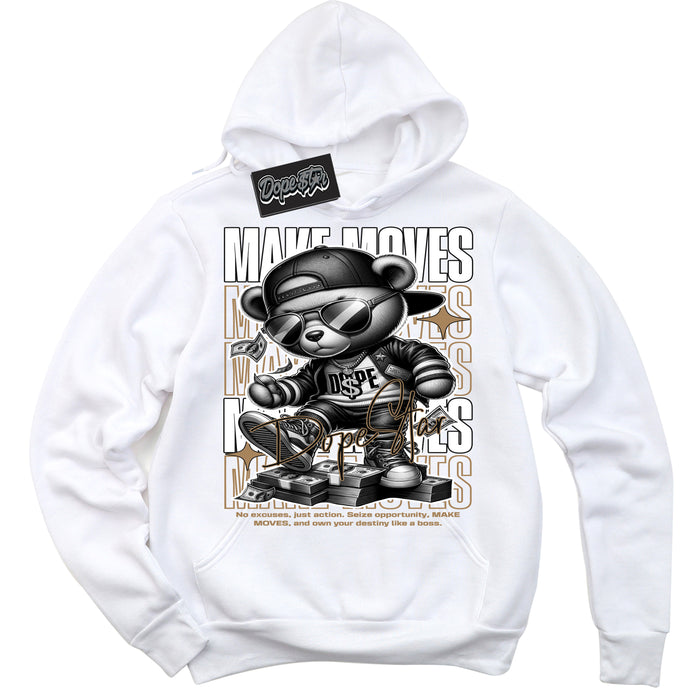 Cool White Hoodie with “Make Moves” design that Perfectly Matches Mocha Palomino 1s Jordans.