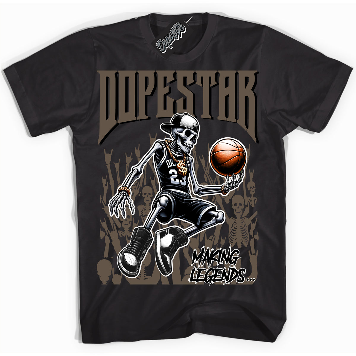Cool Black Shirt with “Making Legends” design that perfectly matches the Mocha Palomino 1s Jordans.