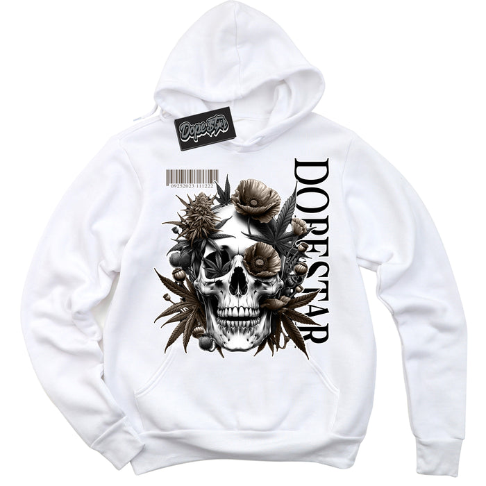 Cool White Hoodie with “Skull Poppies” design that Perfectly Matches Mocha Palomino 1s Jordans.