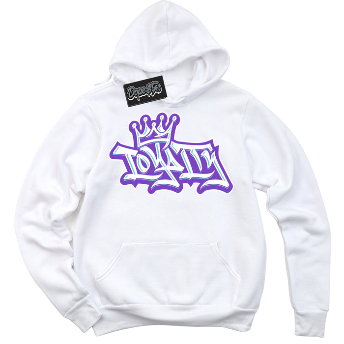 Cool White Hoodie with “Loyalty Crown” design that Perfectly Matches Psychic Purple Hyper Jade 1s Jordans.