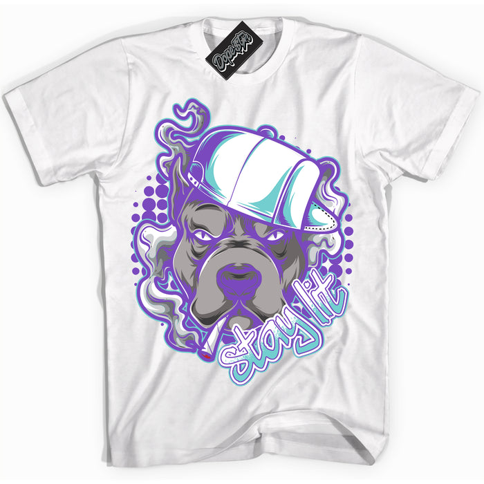 Cool White Shirt with “Stay Lit” design that perfectly matches the Psychic Purple Hyper Jade 1s Jordans.