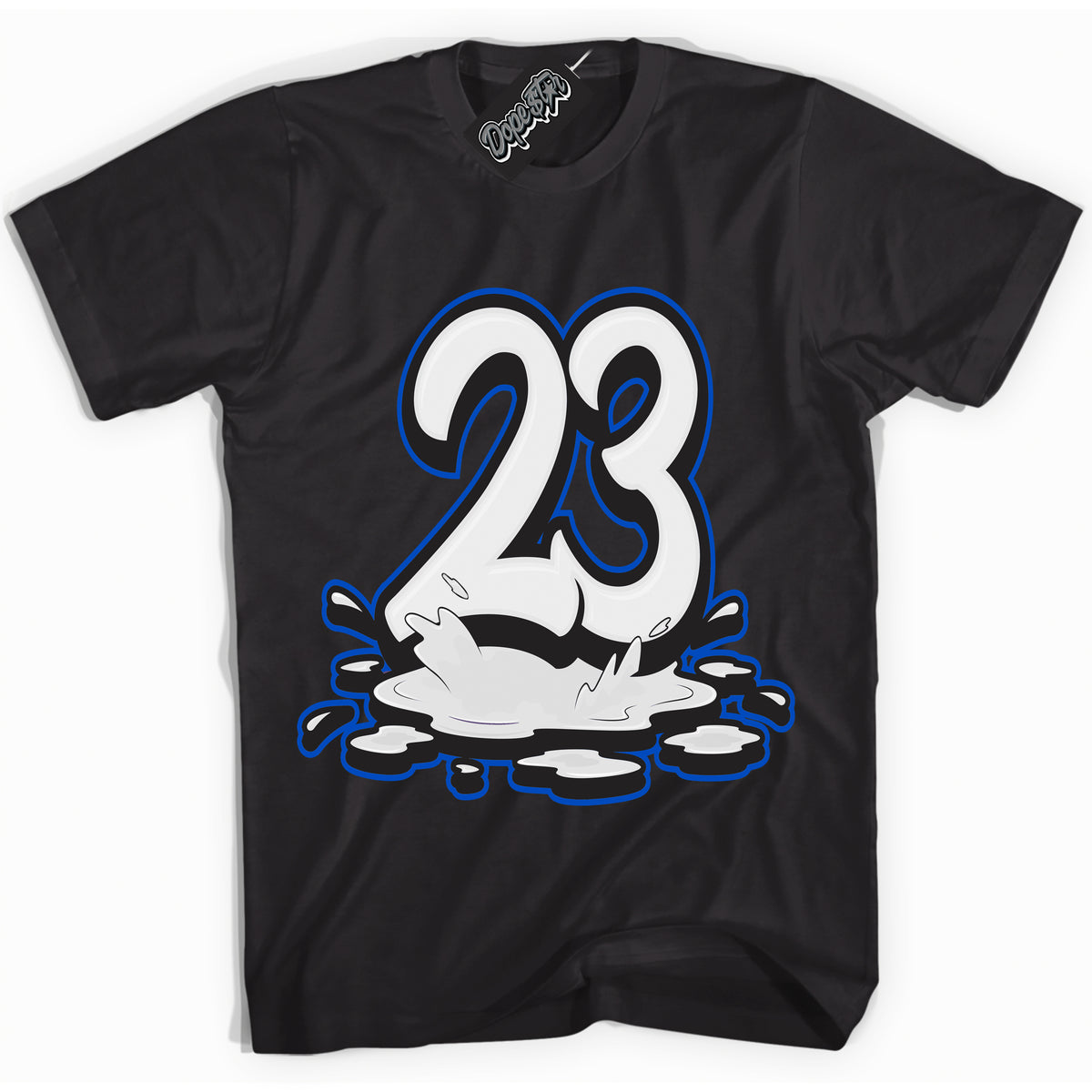 Cool Black Shirt with “ 23 Melting” design that perfectly matches Quai 54 1s Sneakers.