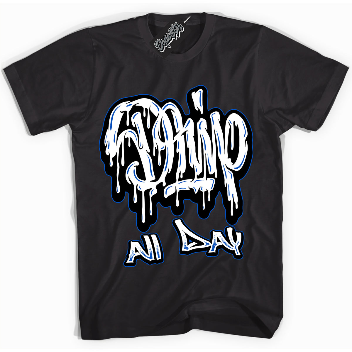 Cool Black Shirt with “ Drip All Day” design that perfectly matches Quai 54 1s Sneakers.