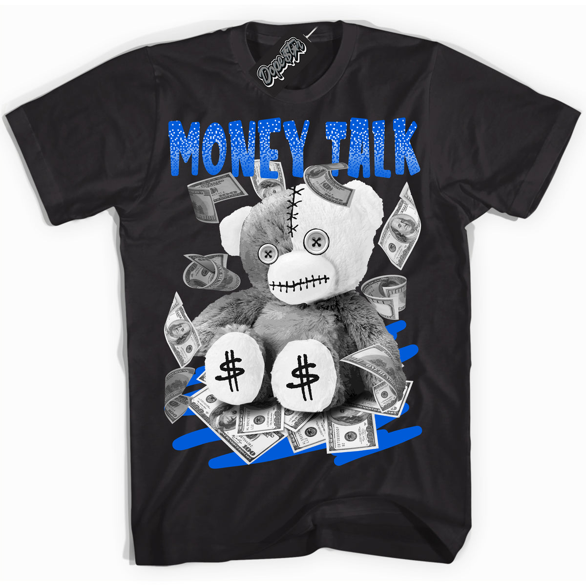 Cool Black Shirt with “ Money Talk Bear” design that perfectly matches Quai 54 1s Sneakers.