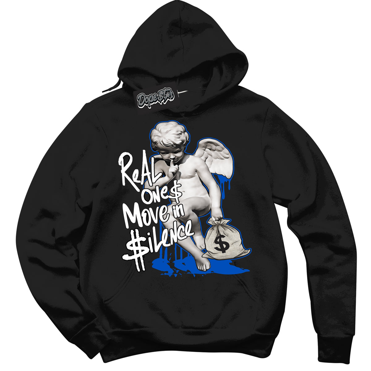 Cool Black Hoodie with “ Real Ones Cherub ”  design that Perfectly Matches Quai 54 1s Sneakers.
