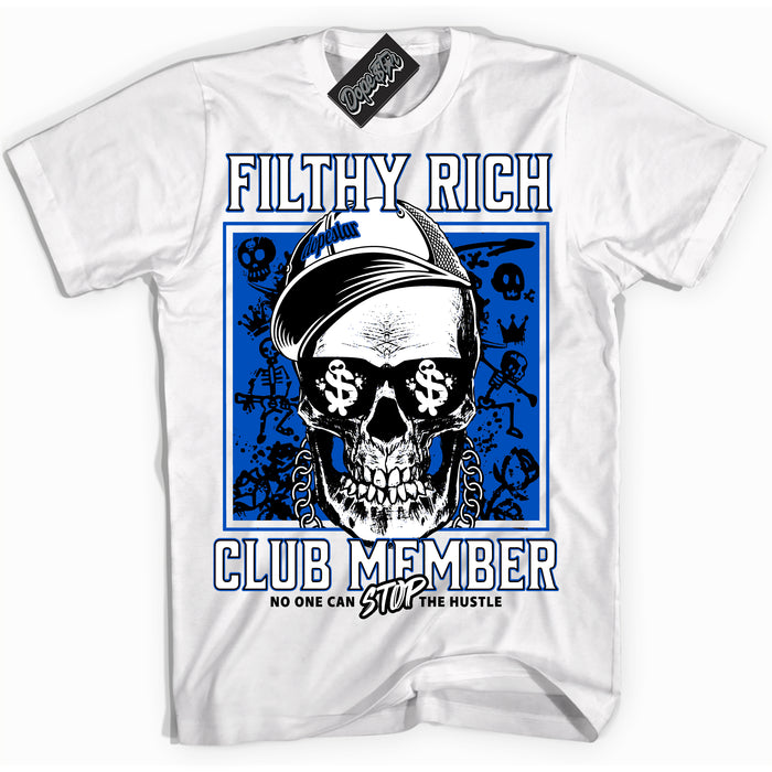 Cool White Shirt with “ Filthy Rich” design that perfectly matches Quai 54 1s Sneakers.
