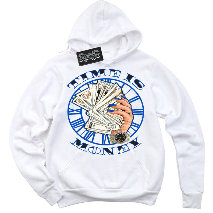 Cool White Hoodie with “ Time Is Money ”  design that Perfectly Matches Quai 54 1s Sneakers.