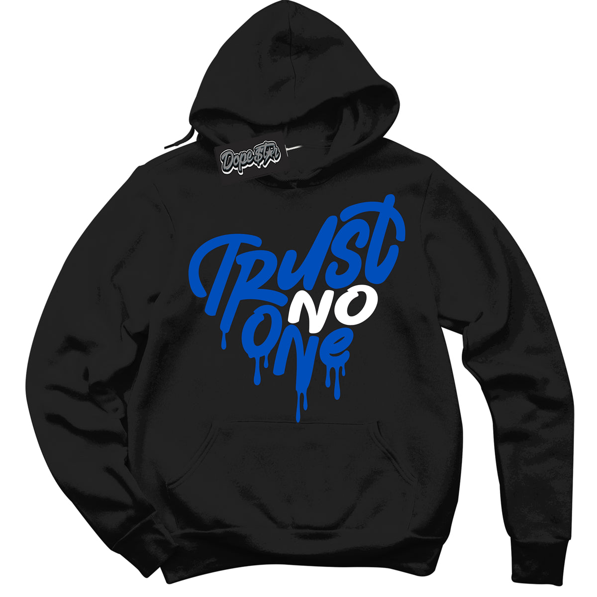 Cool Black Hoodie with “ Trust No One Heart ”  design that Perfectly Matches Quai 54 1s Sneakers.