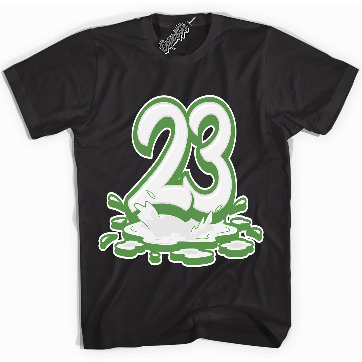 Cool Black Shirt with “ 23 Melting ” design that perfectly matches Chlorophyll 1s Jordans.
