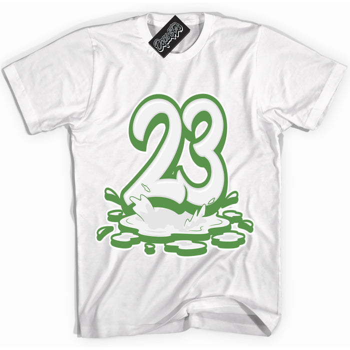 Cool White Shirt with “ 23 Melting ” design that perfectly matches Chlorophyll 1s Jordans.
