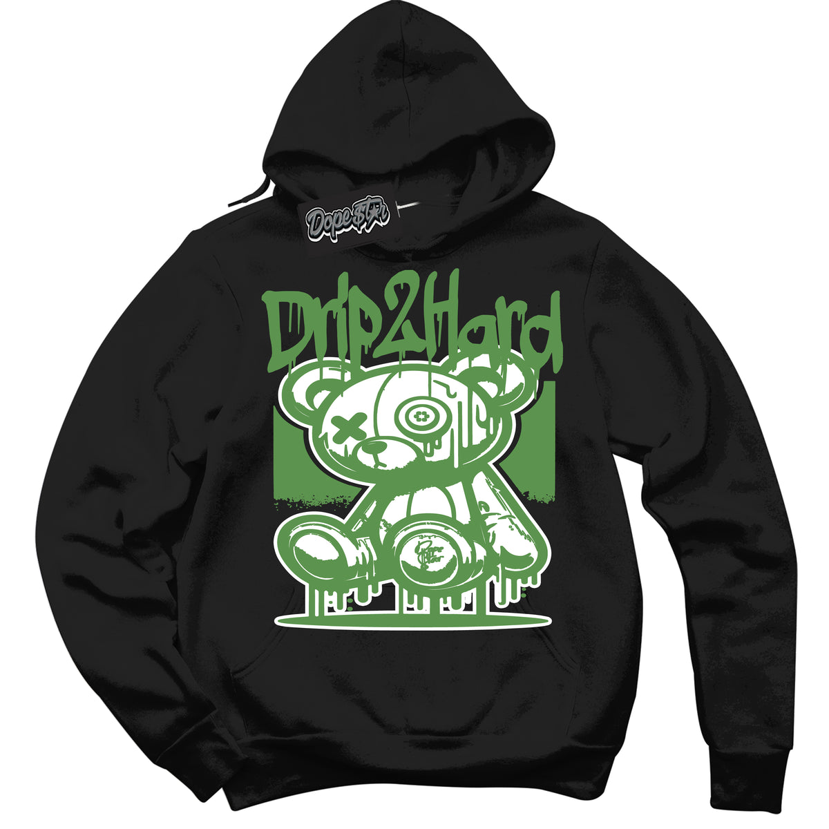 Cool Black Hoodie with “ Drip 2 Hard ”  design that Perfectly Matches Chlorophyll 1s Jordans.
