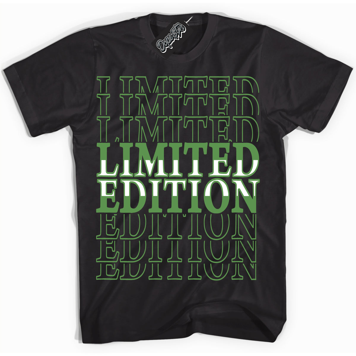 Cool Black Shirt with “ Limited Edition ” design that perfectly matches Chlorophyll 1s Jordans.
