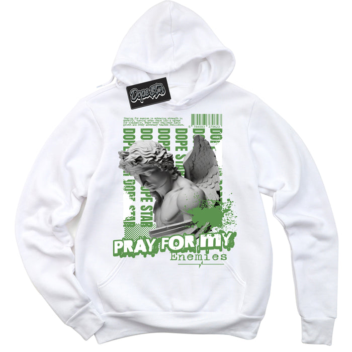 Cool White Hoodie with “ Pray Enemies ”  design that Perfectly Matches Chlorophyll 1s Sneakers.